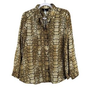 Algo of Switzerland Womens XL 100% Silk Blouse‎ Snakeskin Print Button Down NWT